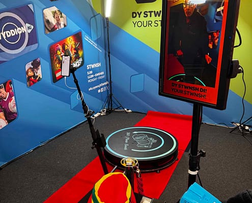 360 Video Booth 360 Photo booth for S4C with props and backdrop.