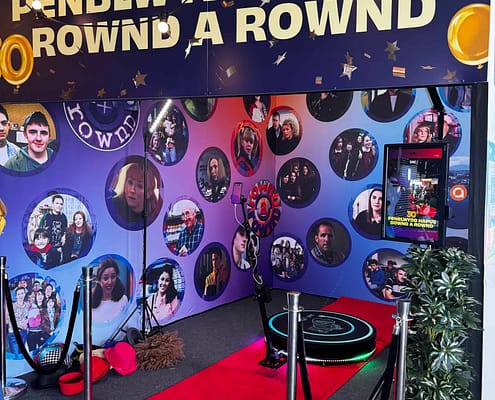 360 Video Booth 360 Photo booth for S4C with celebratory decorations.